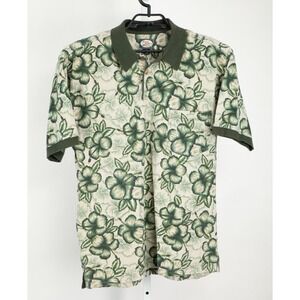 Tommy Bahama Polo Shirt Mens Medium Green Floral Hibiscus Cotton Short Sleeve
